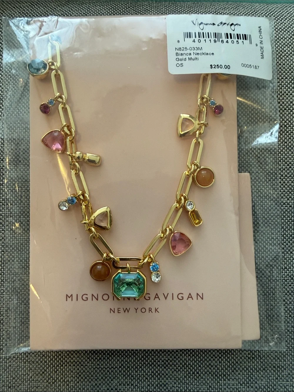 Mignonne Gavigan Gold Necklace with Multicolored Gem Drops